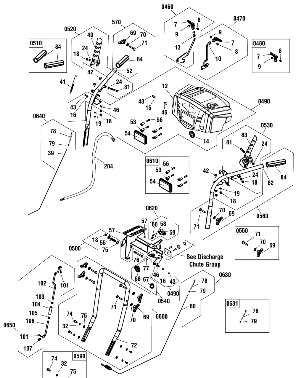 Handles And Controls Group (1696614handle) Diagram and Parts List for 2016 Briggs and Stratton Snow Blower